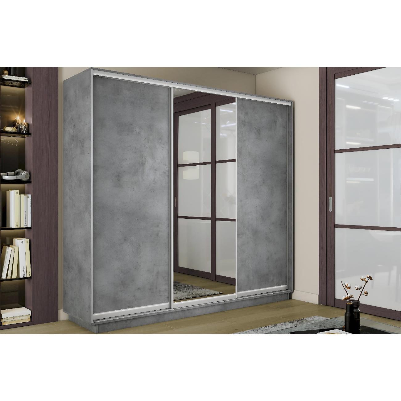 Шкаф-купе Е1 2,1 Экспресс 3-х дверный 210х240х60 ЛДСП/зеркало бетон