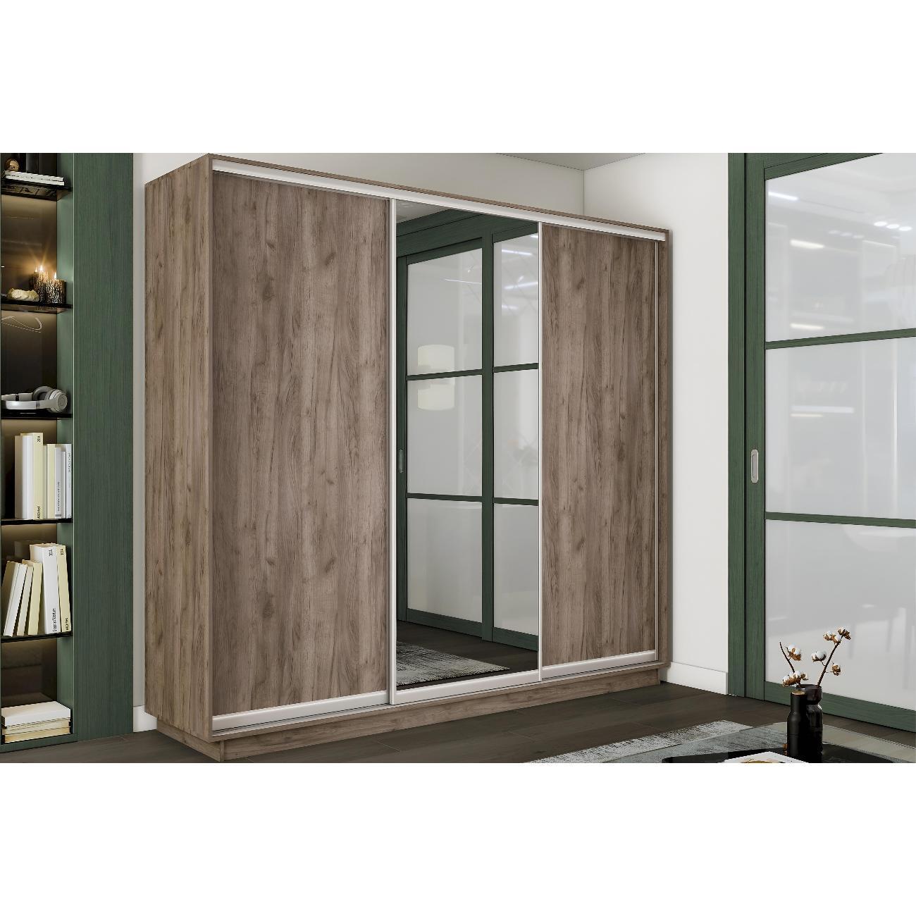 Шкаф-купе Е1 2,4 Экспресс 3-х дверный 240х220х45 ЛДСП/зеркало Крафт табачный