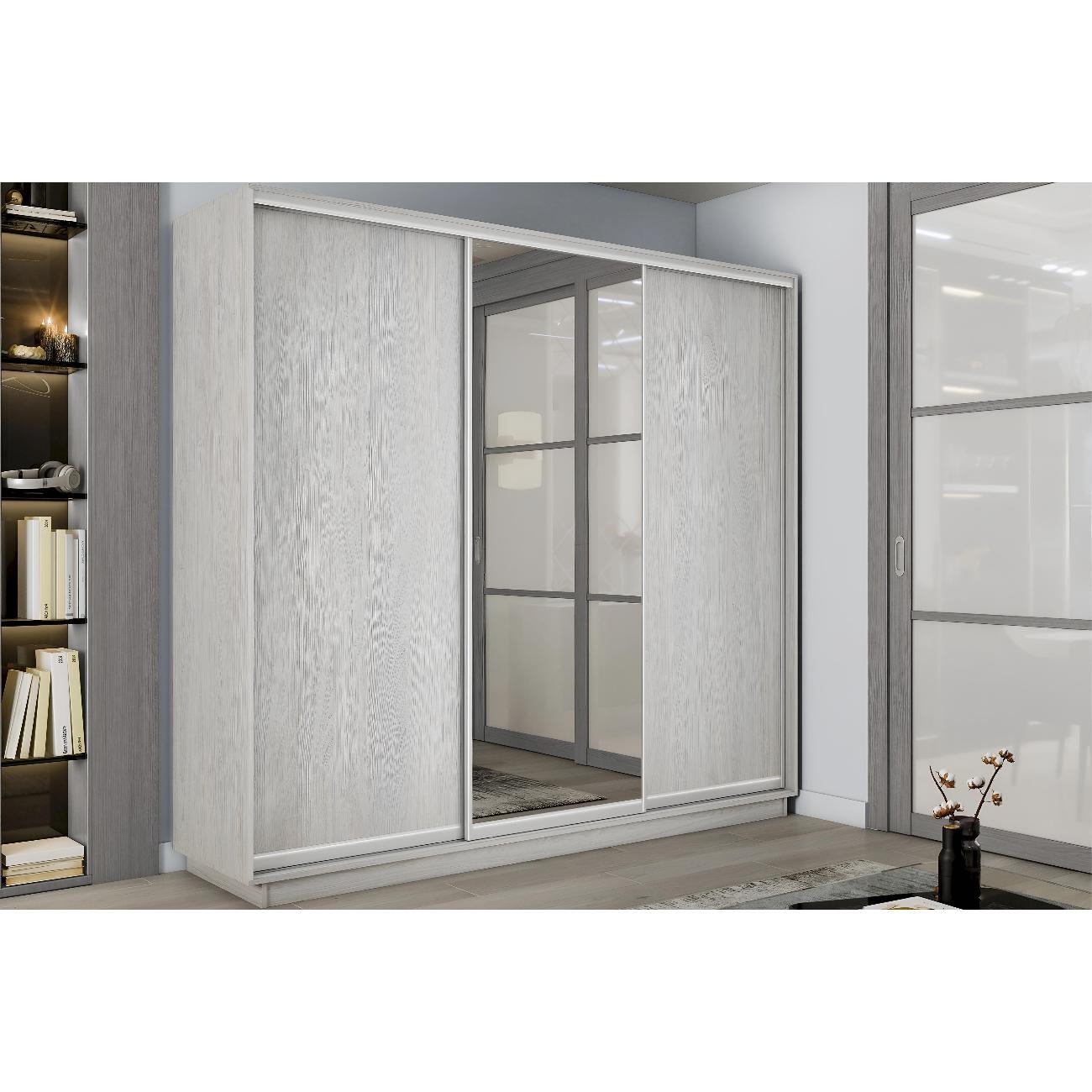 Шкаф-купе Е1 1,8 Экспресс 3-х дверный 180х220х60 ЛДСП/зеркало Ясень анкор Светлый