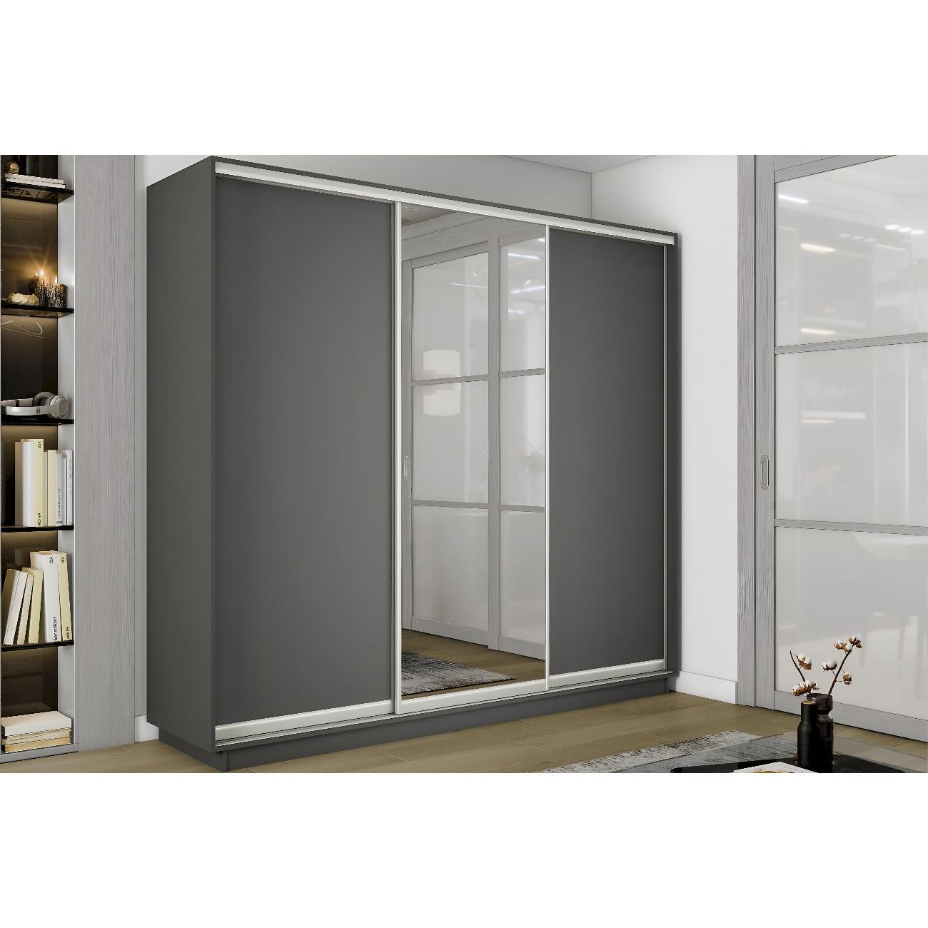 Шкаф-купе Е1 2,1 Экспресс 3-х дверный 210х220х60 ЛДСП/зеркало серый Диамант