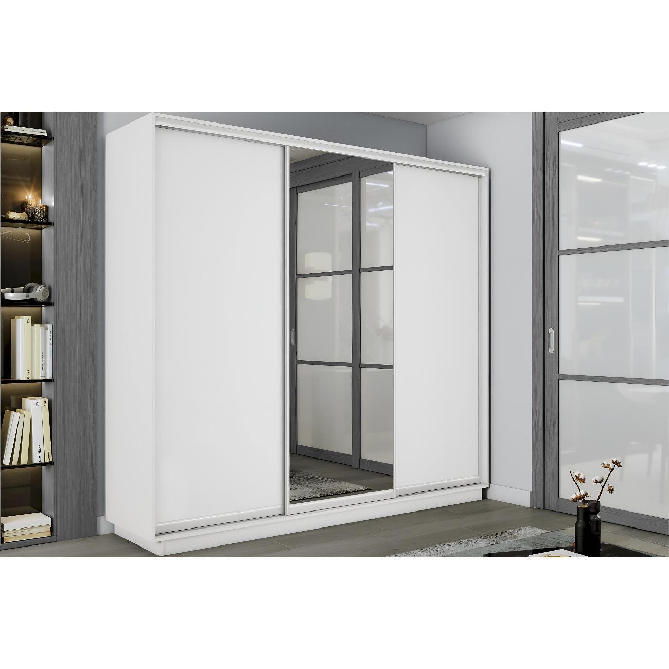 Шкаф-купе Е1 2,4 Экспресс 3-х дверный 240х240х60 ЛДСП/зеркало Белый снег