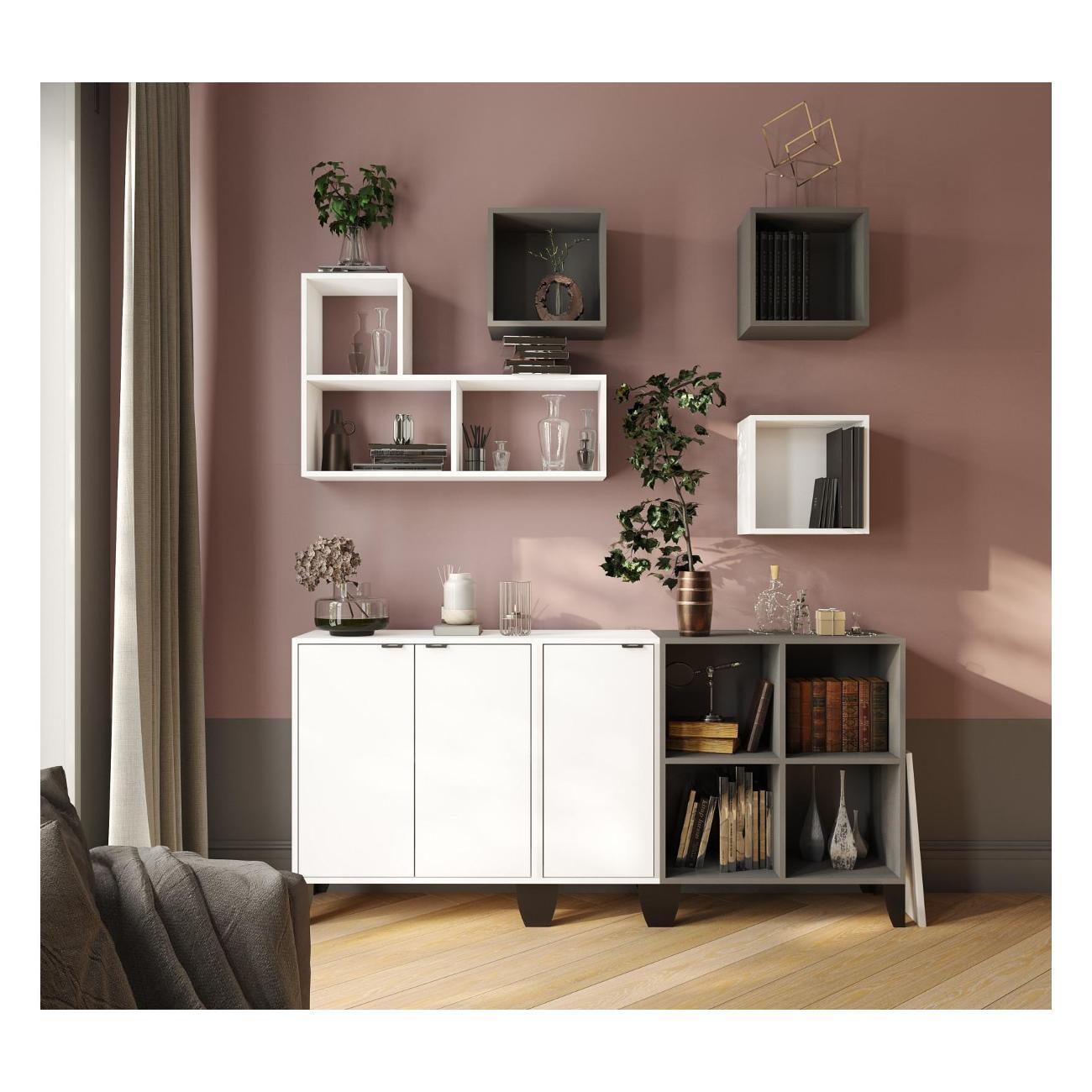 Комплект мебели для гостинной ТЭКС мебель в современном стиле, для маленькой комнаты, Белый/Графит серый