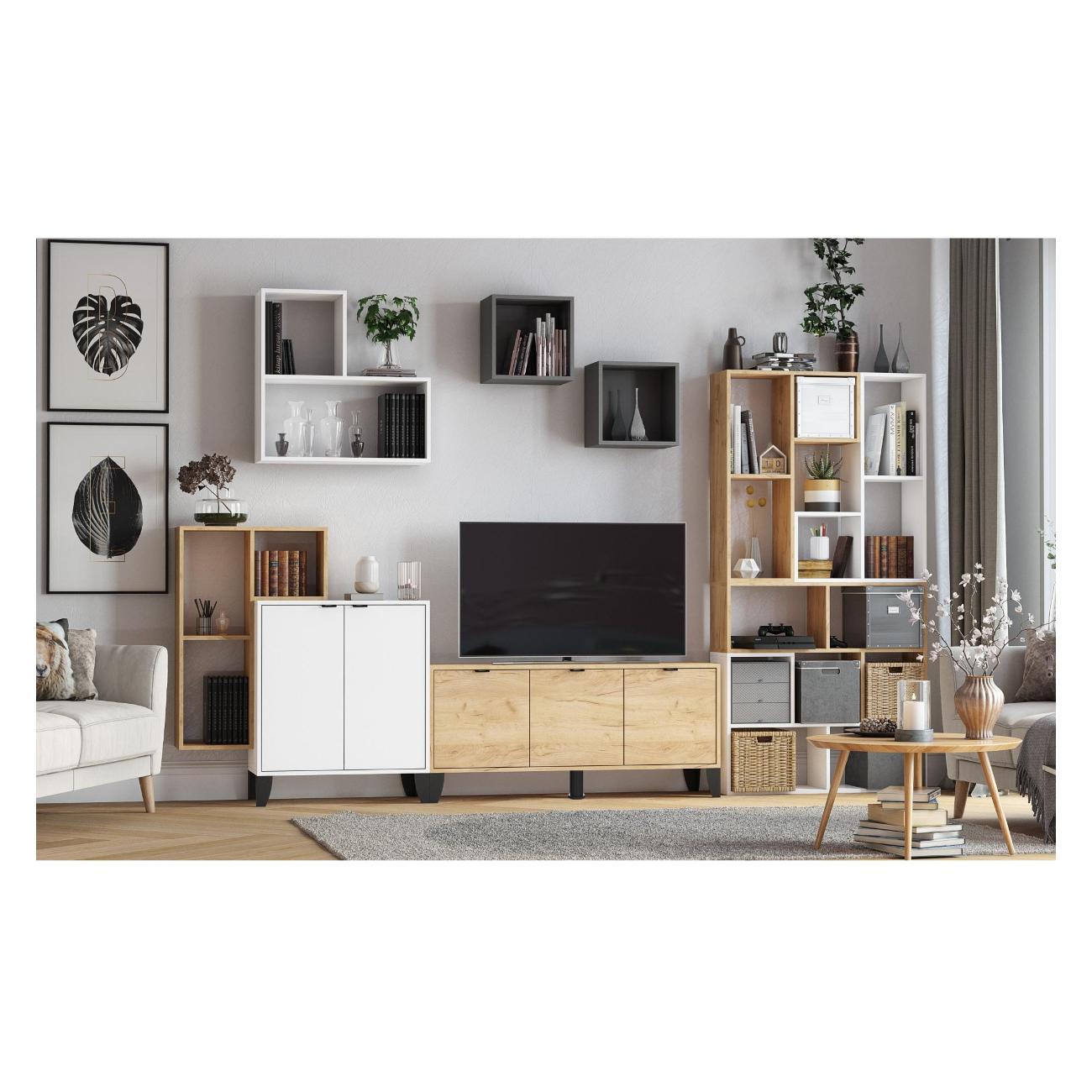 Комплект мебели для гостинной ТЭКС мебель в современном стиле, открытые конструкции, Дуб крафт золотой/Белый