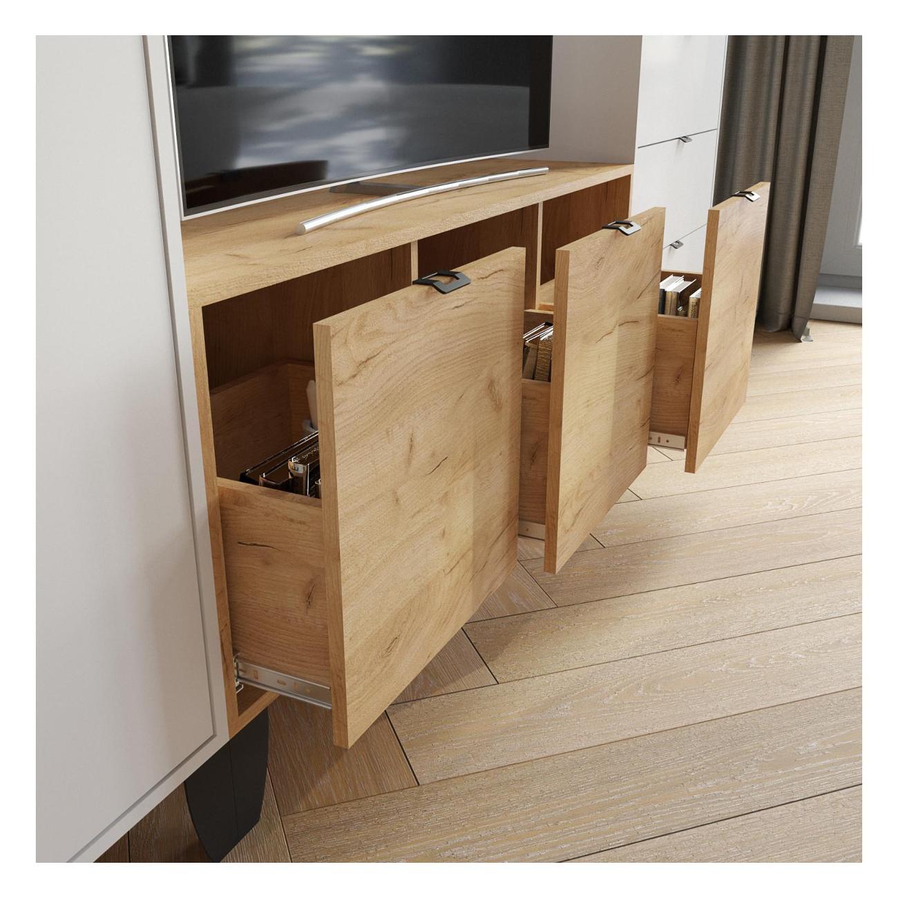 Комплект мебели для гостинной ТЭКС мебель в современном стиле, открытые конструкции, Дуб крафт золотой/Белый