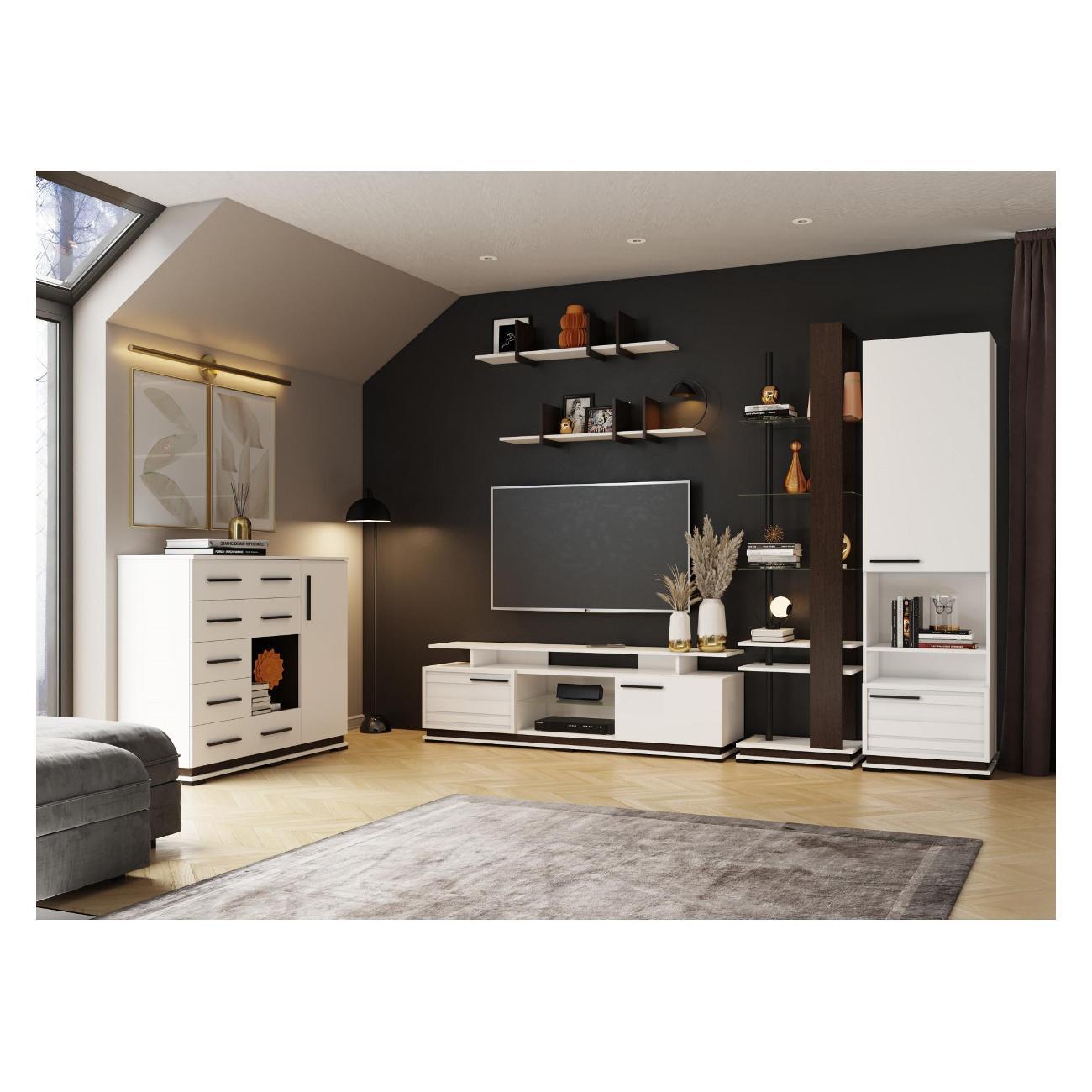 Комплект мебели для гостинной ТЭКС мебель композиция 1, современный стиль, белый оттенок/венге