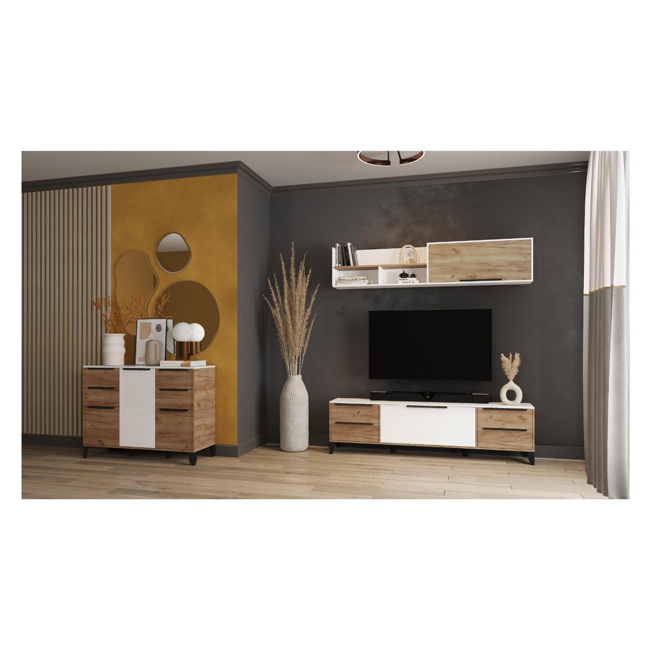 Комплект мебели для гостинной ТЭКС мебель композиция 2, Дуб крафт табачный/Белый глянец