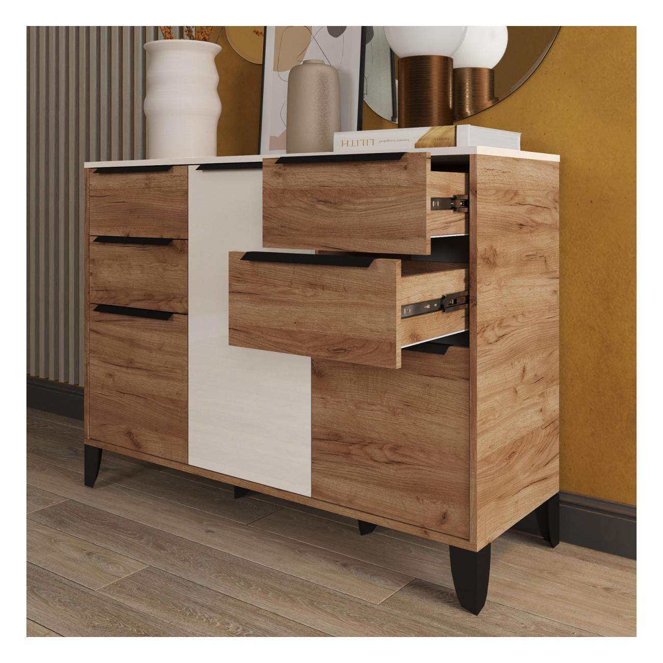 Комплект мебели для гостинной ТЭКС мебель композиция 2, Дуб крафт табачный/Белый глянец