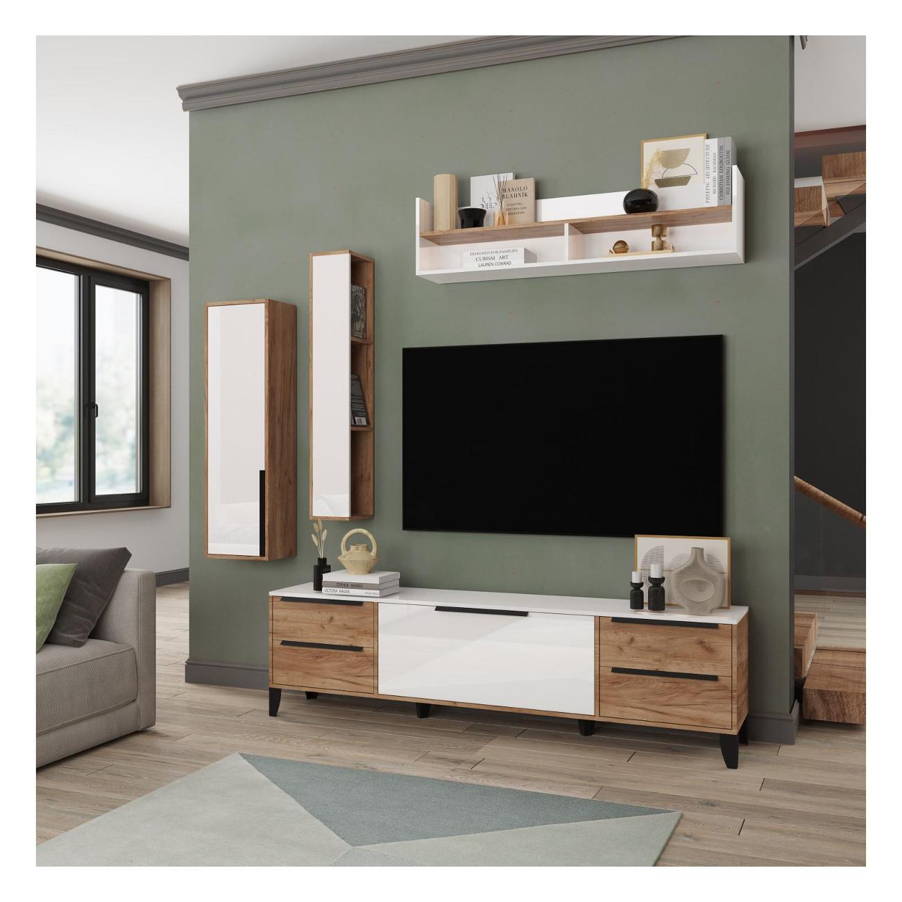 Комплект мебели для гостинной ТЭКС мебель композиция 3, Дуб крафт табачный/Белый глянец