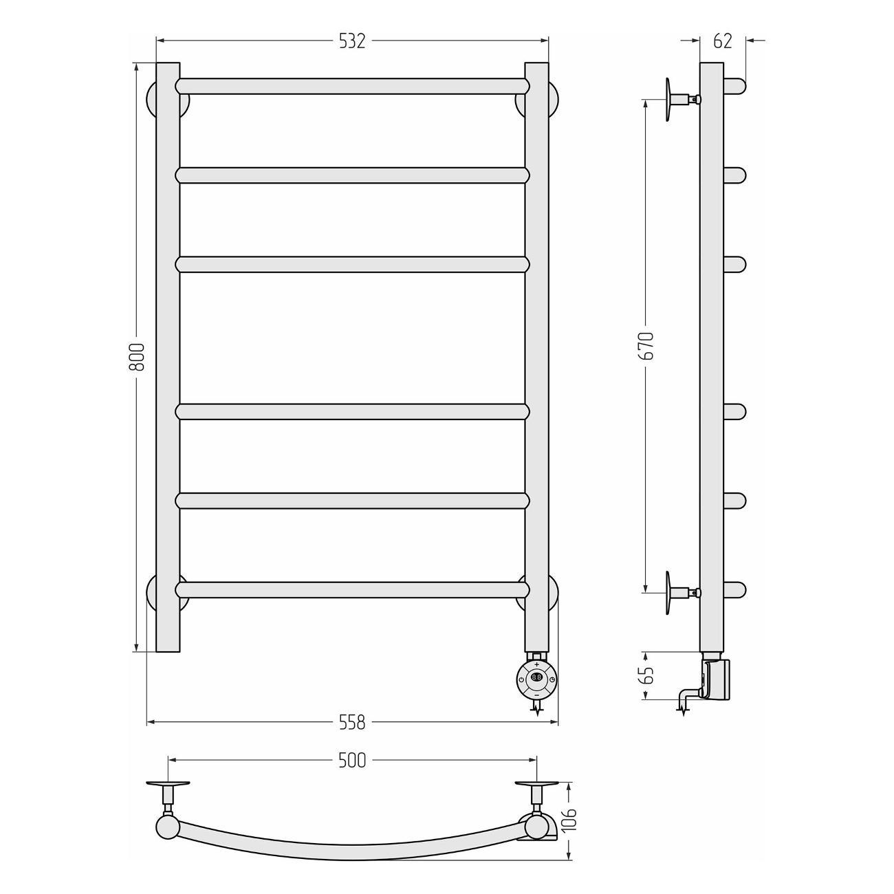 Полотенцесушитель Стилье электрический Формат 12 800х500 правый Без покрыт