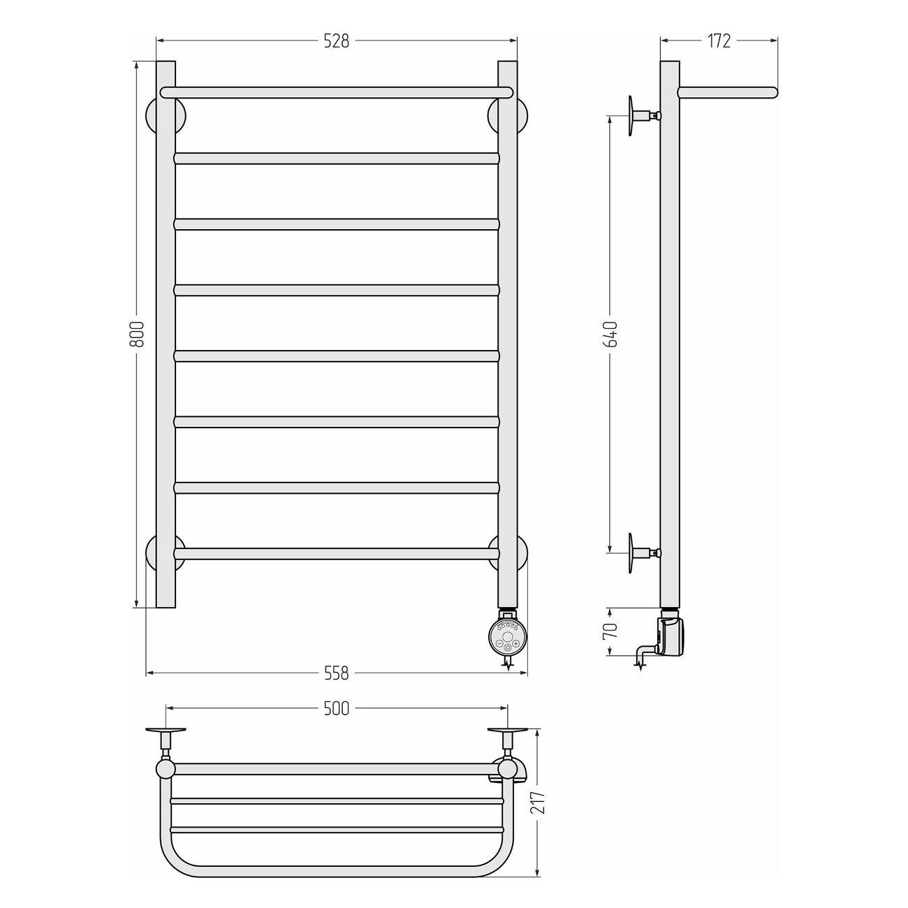 Полотенцесушитель Стилье электрический Формат 20 ТП 800х500 Без покрытия