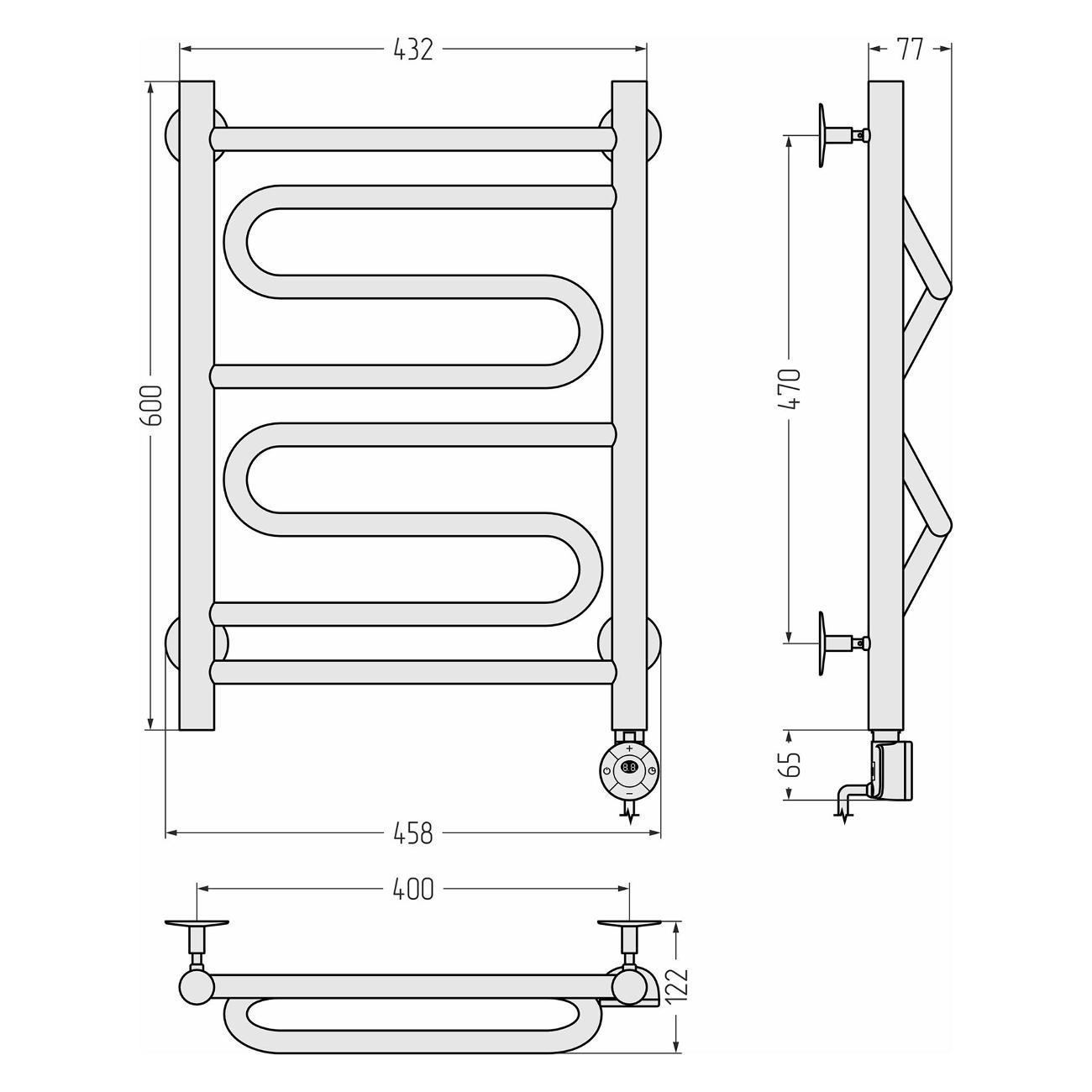 Полотенцесушитель Стилье электрический Формат 22 600х400 правый Матовый чё