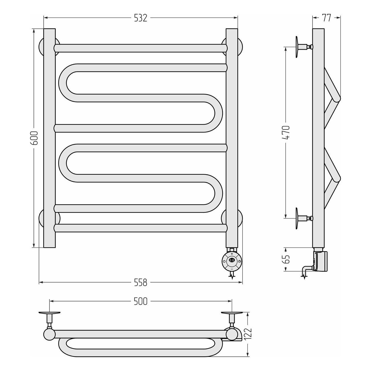 Полотенцесушитель Стилье электрический Формат 22 600х500 правый Матовый бе