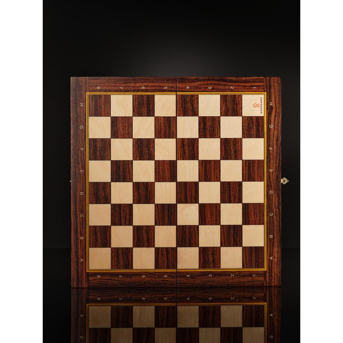 Шахматы WoodGames деревянные подарочные 50х50 мм и утяж. фигурами