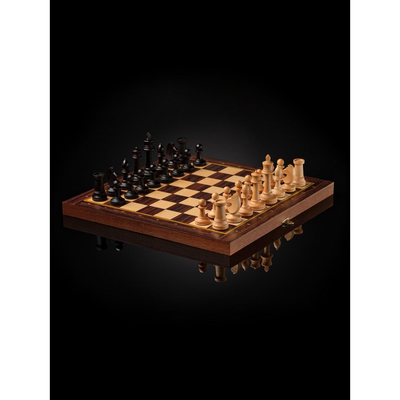 Шахматы WoodGames деревянные подарочные 50х50 мм и утяж. фигурами