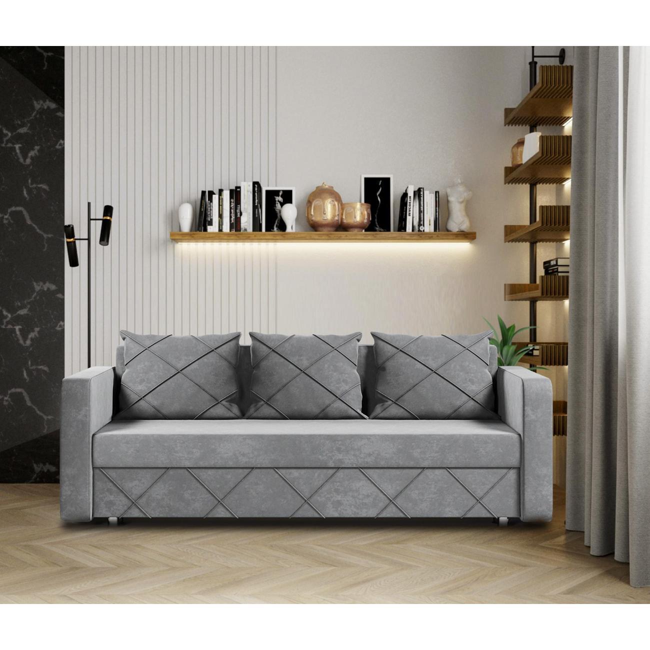 Диван МЕБЛАЙНС Стелла прямой раскладной, велюр серый , 145