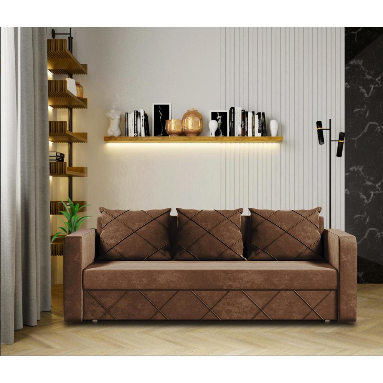 Диван МЕБЛАЙНС Стелла прямой раскладной, велюр коричневый, 145