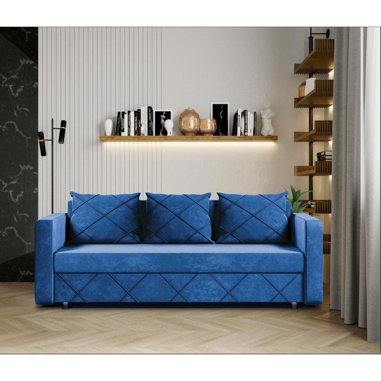 Диван МЕБЛАЙНС Стелла прямой раскладной, велюр синий, 145