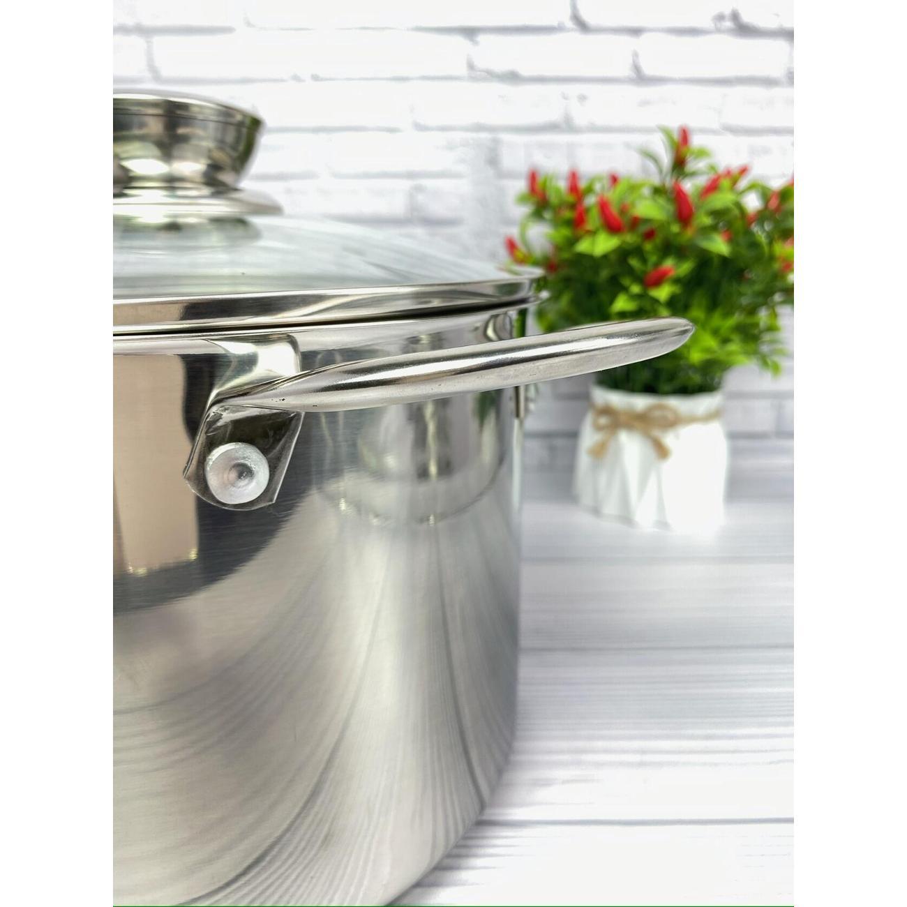 Кастрюля Мерали 7,6 л с крышкой из нержавейки с толстым дном