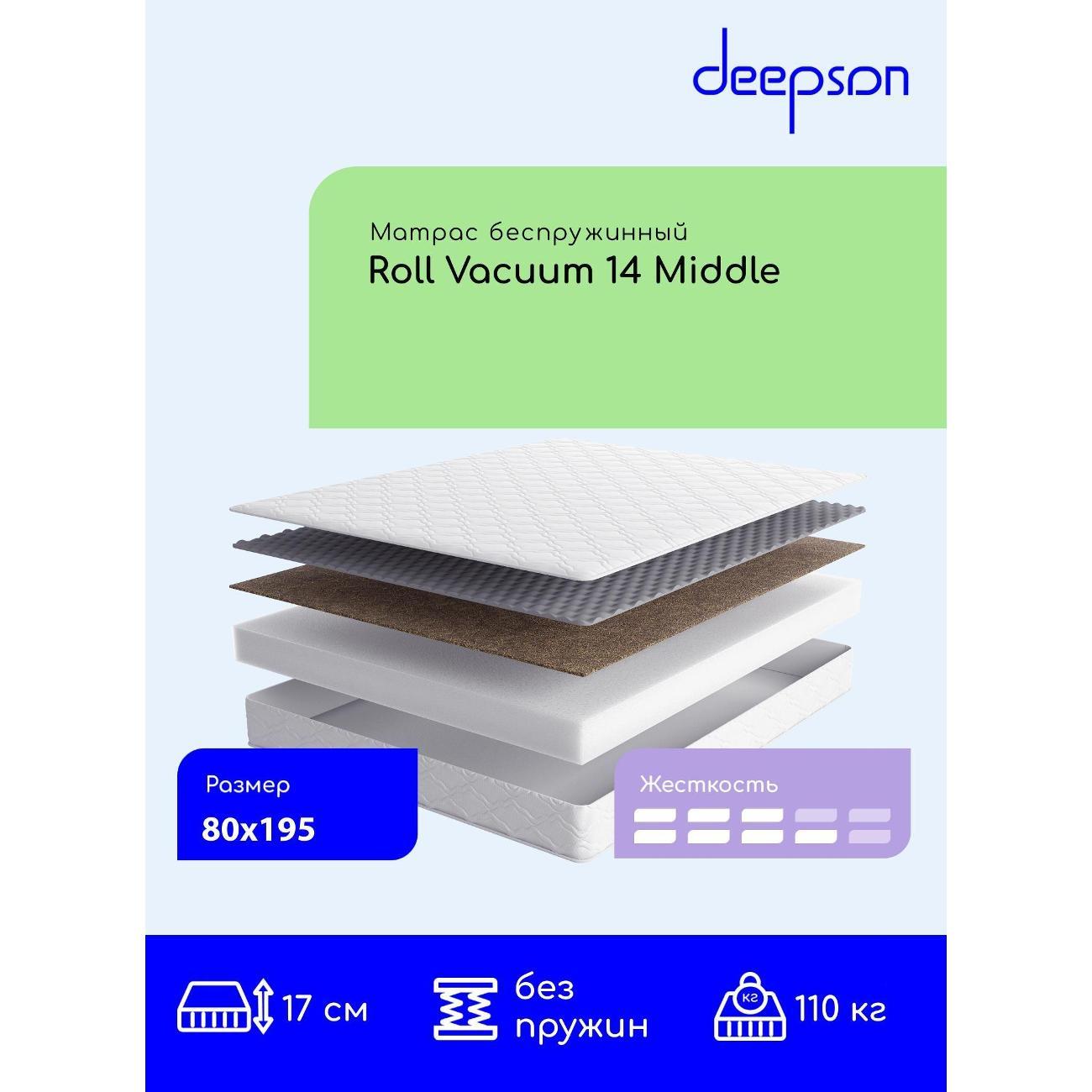 Матрас Deepson 80x195 Roll Vacuum 14 Middle (высота 17 см, Cкрутка)