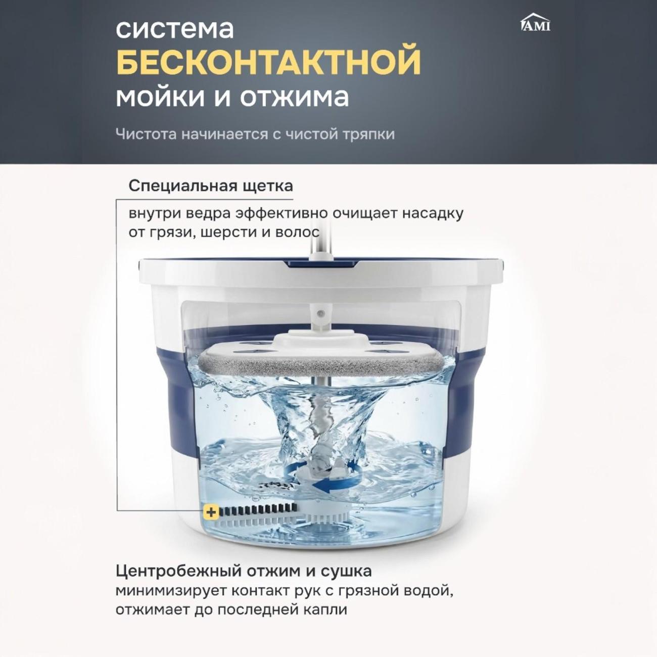 Швабра Ami Aqua для пола с ведром складным синяя