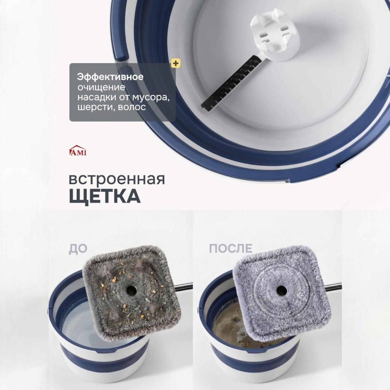 Швабра Ami Aqua для пола с ведром складным синяя