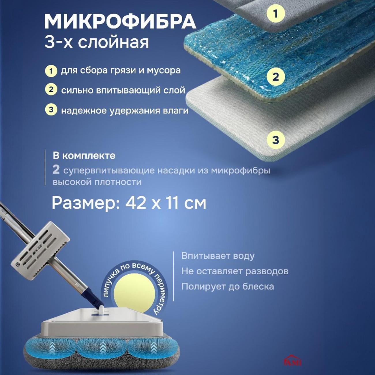 Швабра Ami Zest с отжимом и ведром для мытья полов синяя