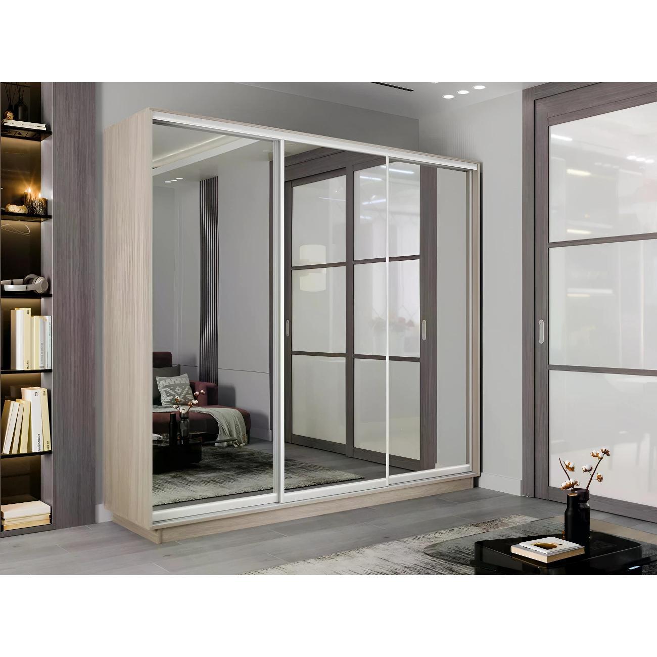 Шкаф-купе Е1 2,4 Экспресс 3-х дверный 240х220х45 с зеркалами Ясень шимо светлый