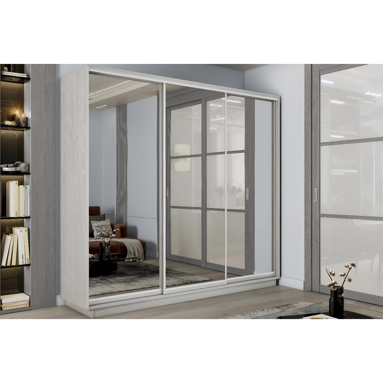 Шкаф-купе Е1 2,4 Экспресс 3-х дверный 240х240х45 с зеркалами Ясень анкор Светлый