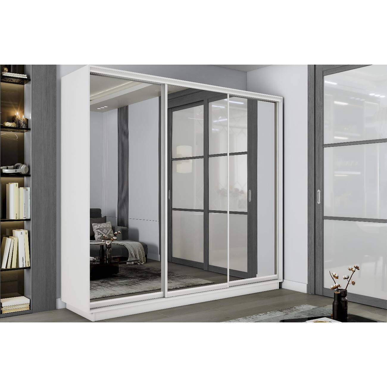 Шкаф-купе Е1 2,1 Экспресс 3-х дверный 210х240х45 с зеркалами Белый снег