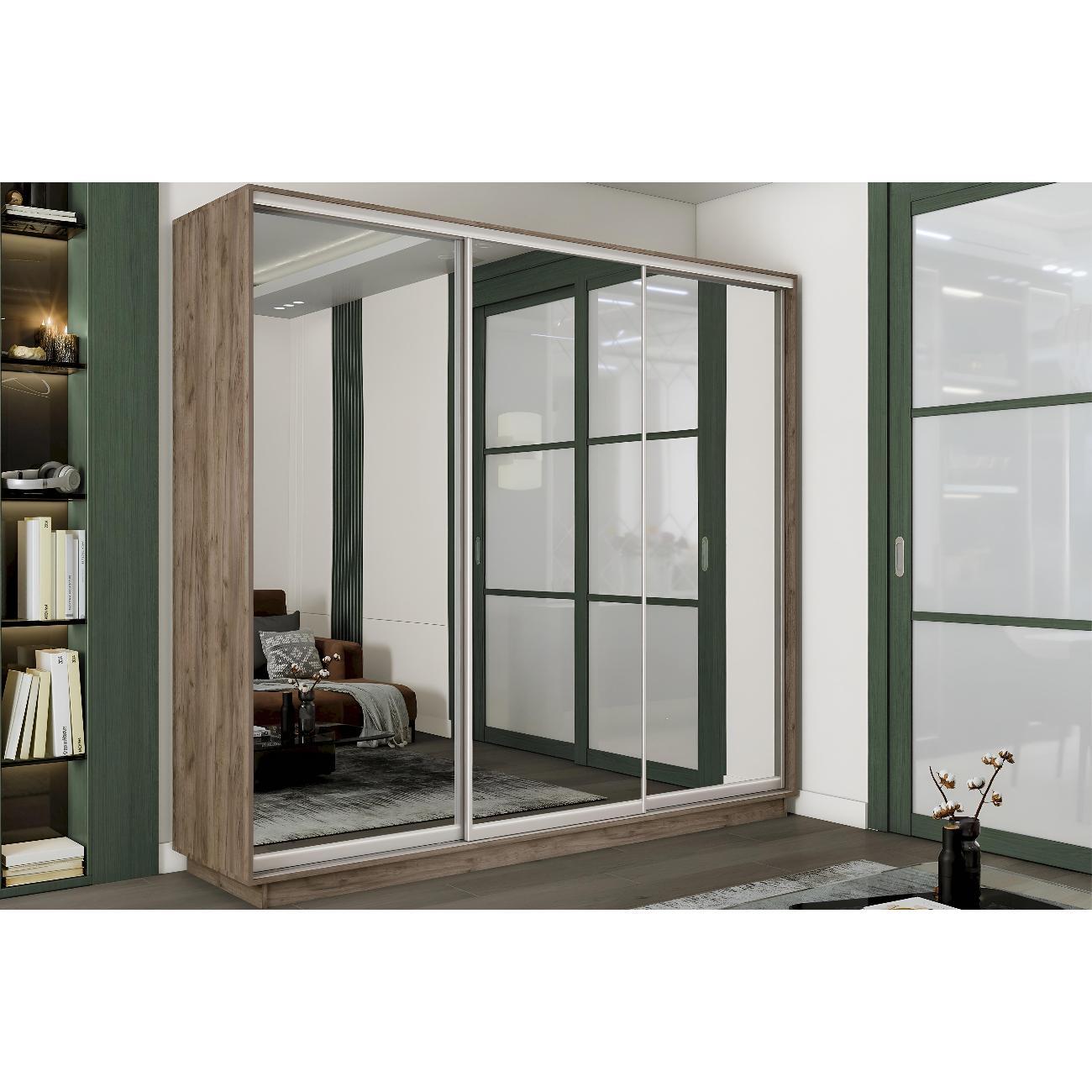 Шкаф-купе Е1 1,8 Экспресс 3-х дверный 180х240х45 с зеркалами Крафт табачный