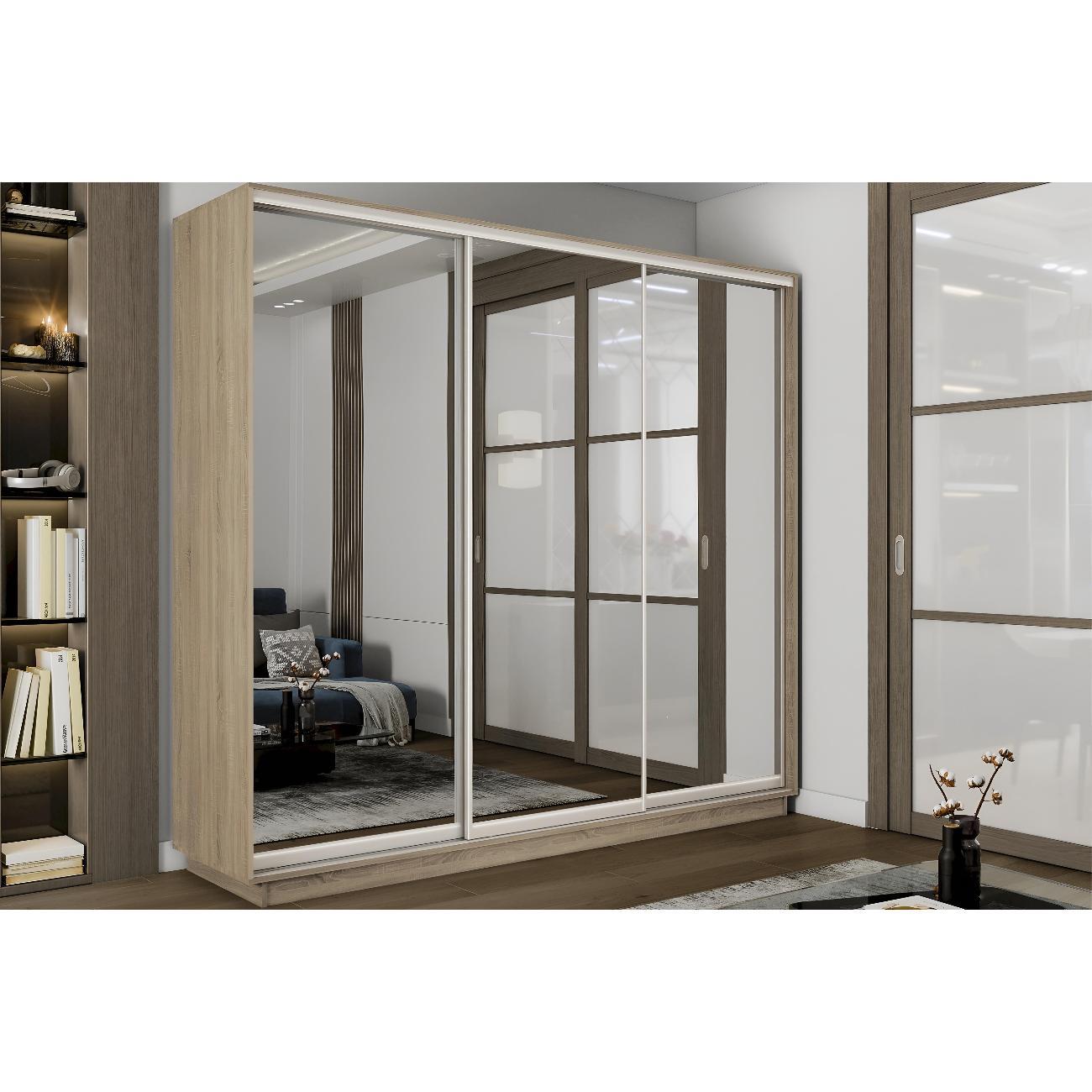 Шкаф-купе Е1 2,4 Экспресс 3-х дверный 240х220х45 с зеркалами Сонома