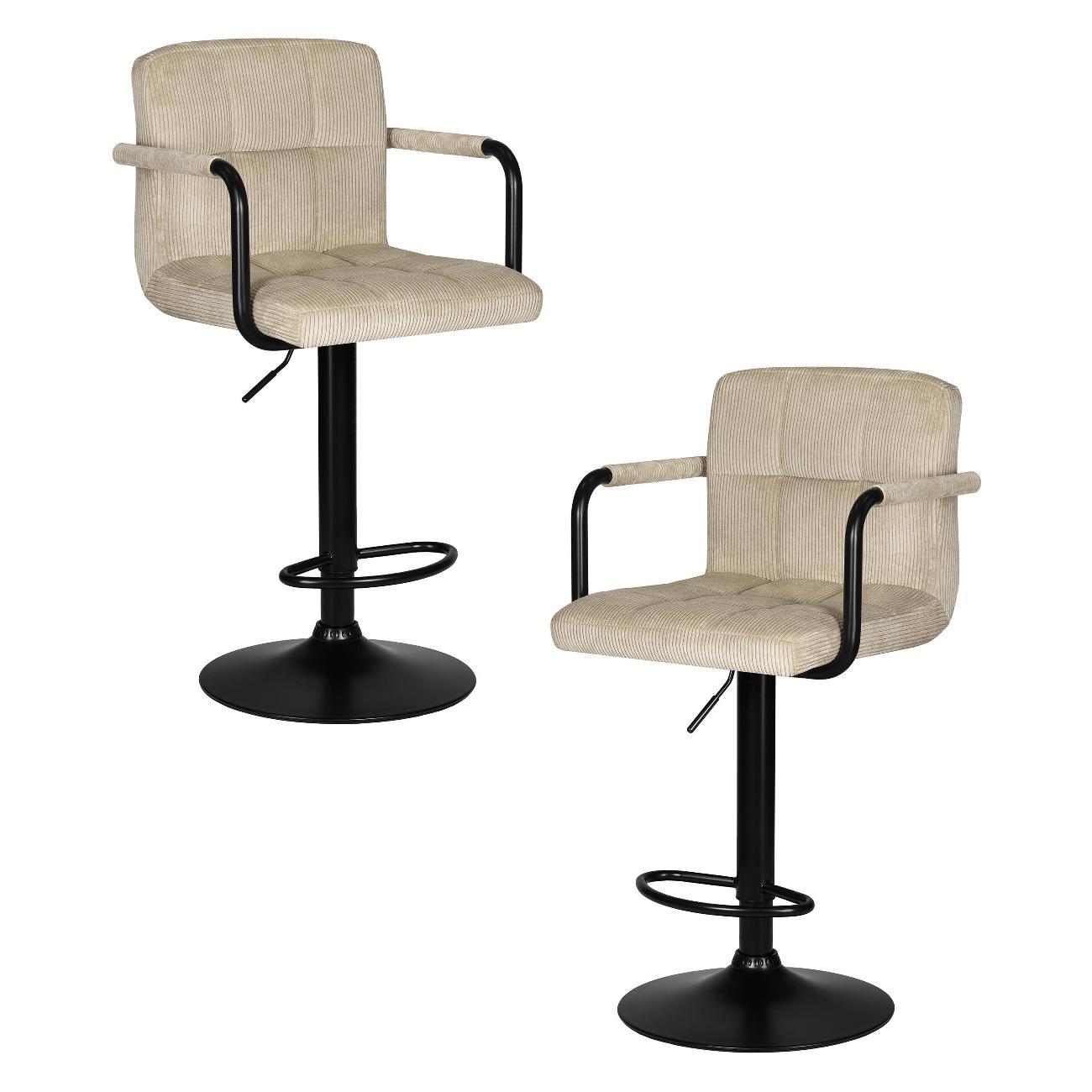 Стул барный DOBRIN KRUGER ARM BLACK бежевый вельвет (LAR-E2041-04) 2шт фото