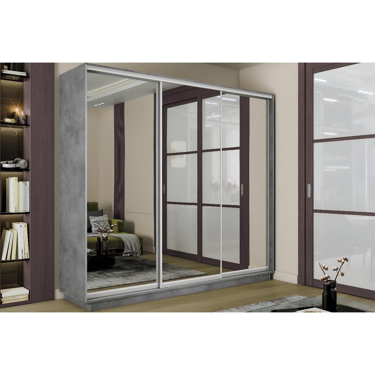 Шкаф-купе Е1 1,8 Экспресс 3-х дверный 180х220х60 с зеркалами бетон