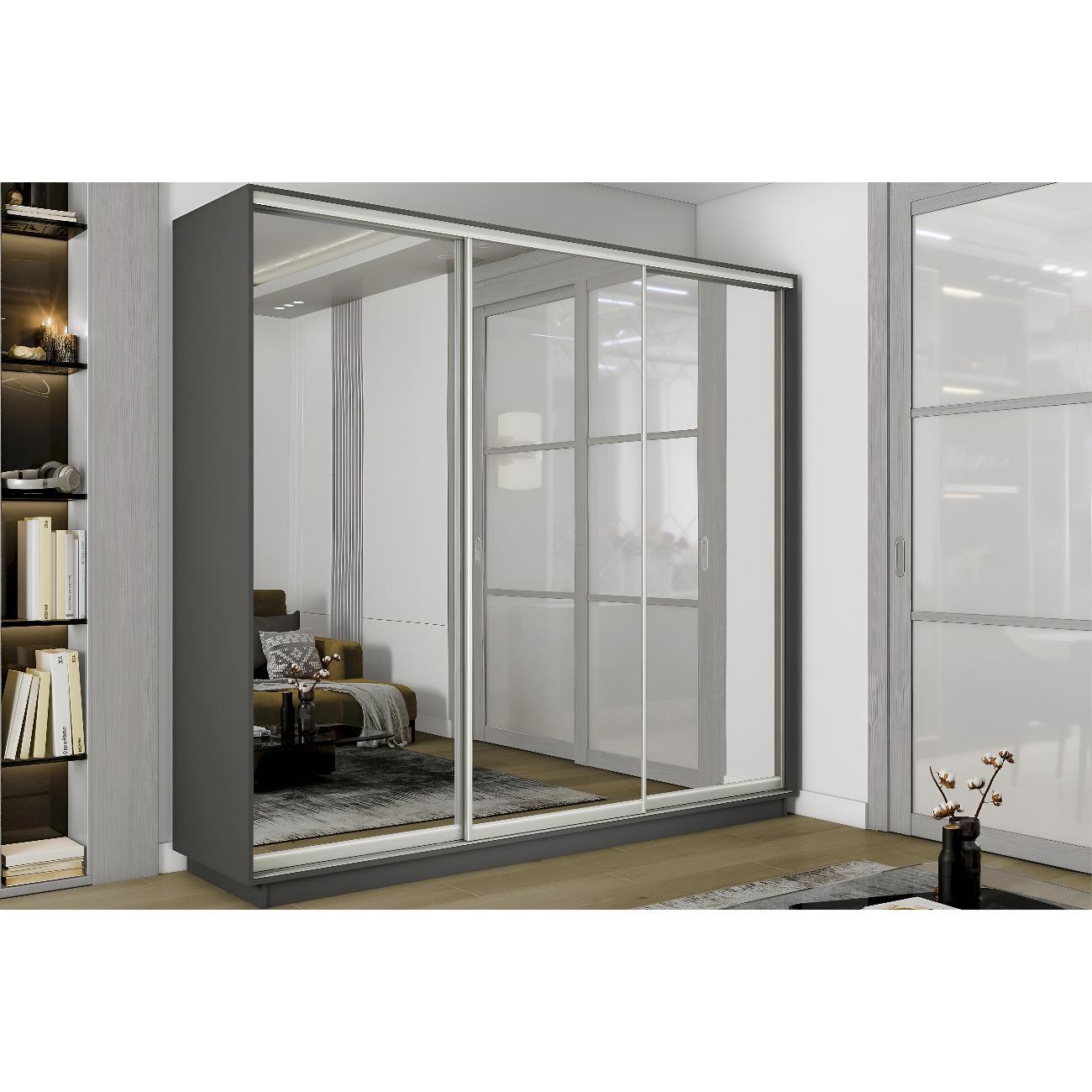 Шкаф-купе Е1 2,1 Экспресс 3-х дверный 210х240х60 с зеркалами серый Диамант