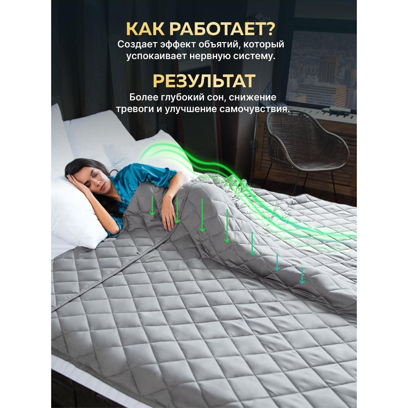 Одеяло WELLINAGRAVITY тяжелое 8 кг 140х205 1.5 спальное WGS-15/серое-8