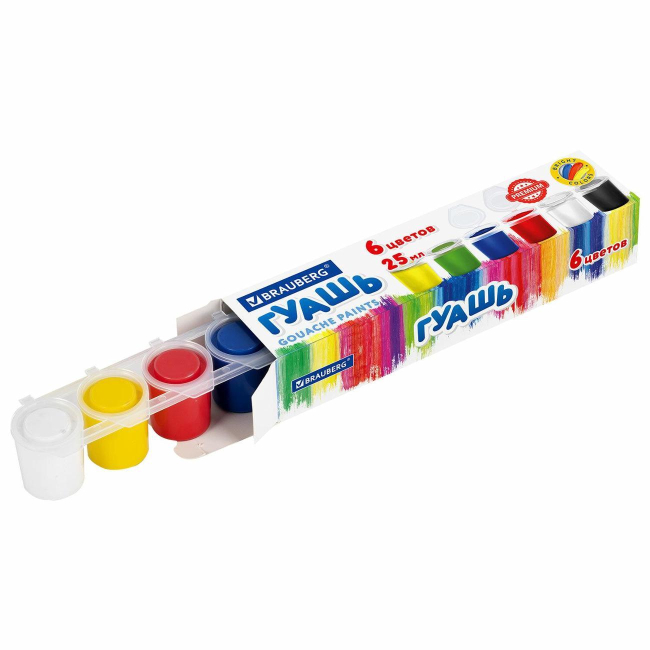Краска художественная Brauberg Гуашь BRAUBERG PREMIUM 6цв по 25мл