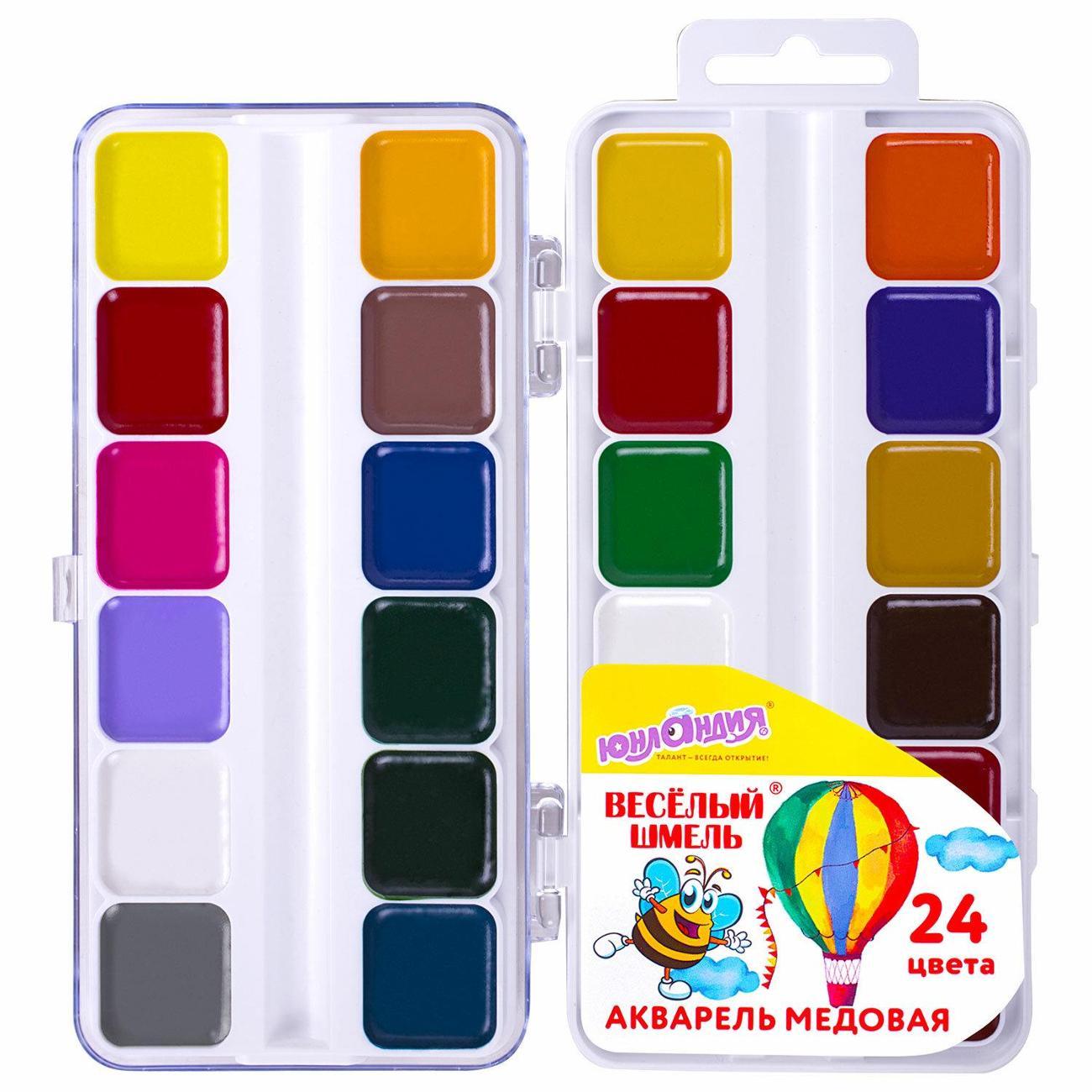 Краска художественная Юнландия Акварель медовая ЮНЛАНДИЯ Веселый шмель NEW 24цв
