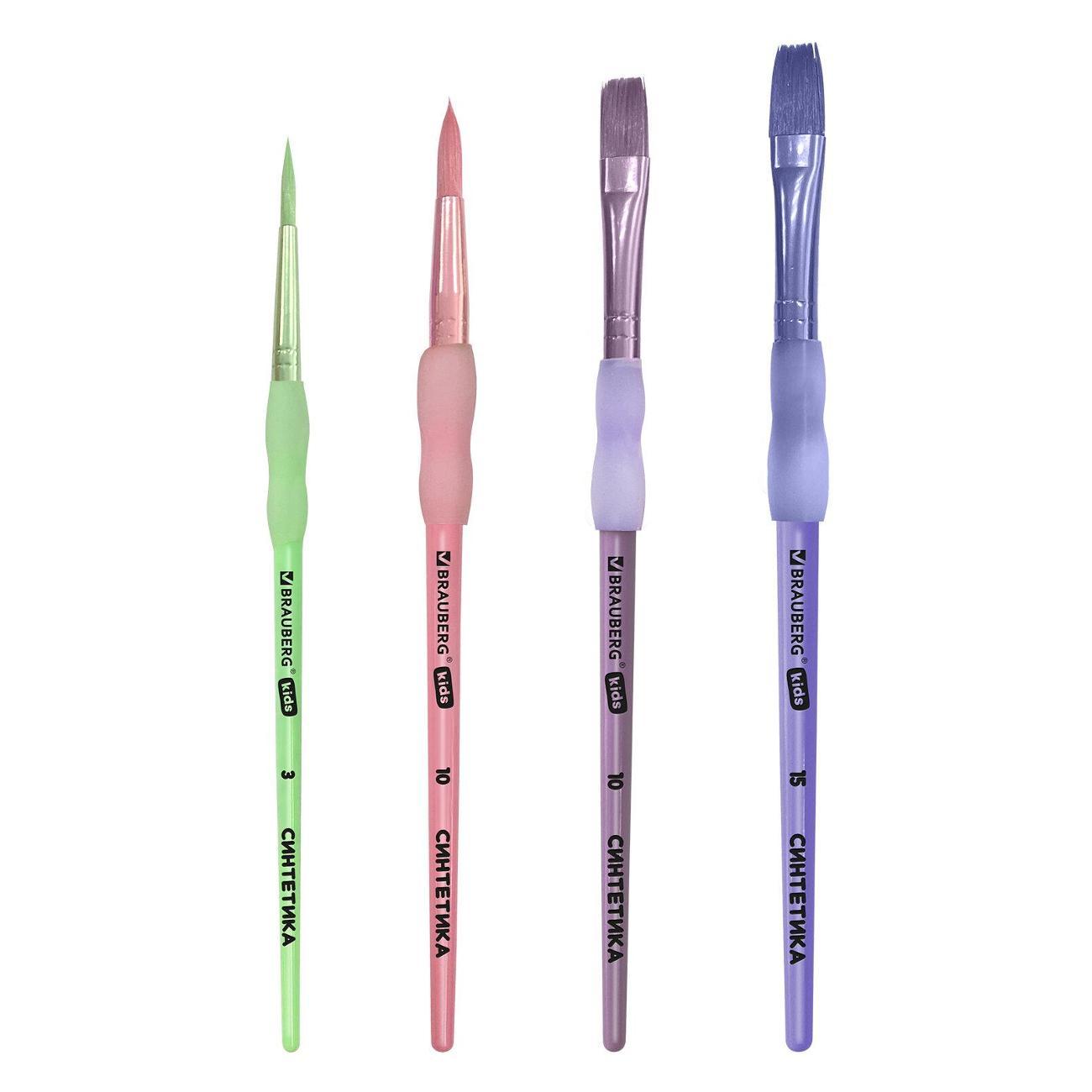 Кисть художественная Brauberg Кисти 4шт (синт кр №3,10; пл №10,15)+EVA вставка*