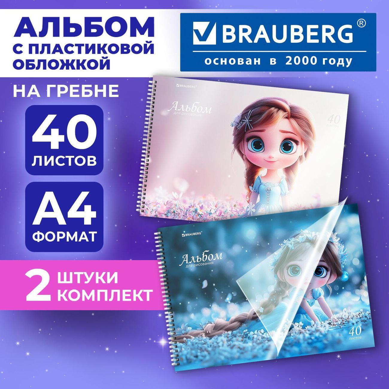 Альбом для рисования Brauberg Альбом д/рисования 40л ДЭК 2шт BRG Принцессы
