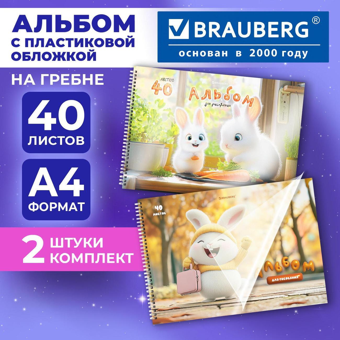 Альбом для рисования Brauberg Альбом д/рисования 40л ДЭК 2шт BRG Кролики