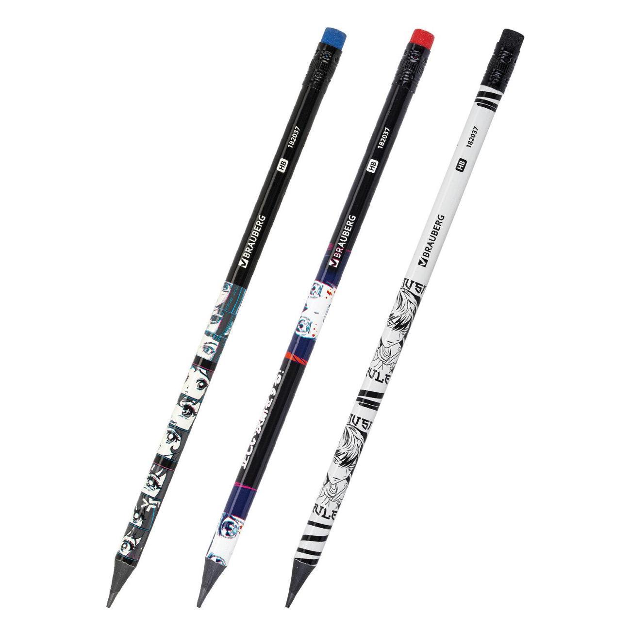 Карандаш Brauberg Карандаши ч/гр BRAUBERG MANGA 12шт HB,с ластиком
