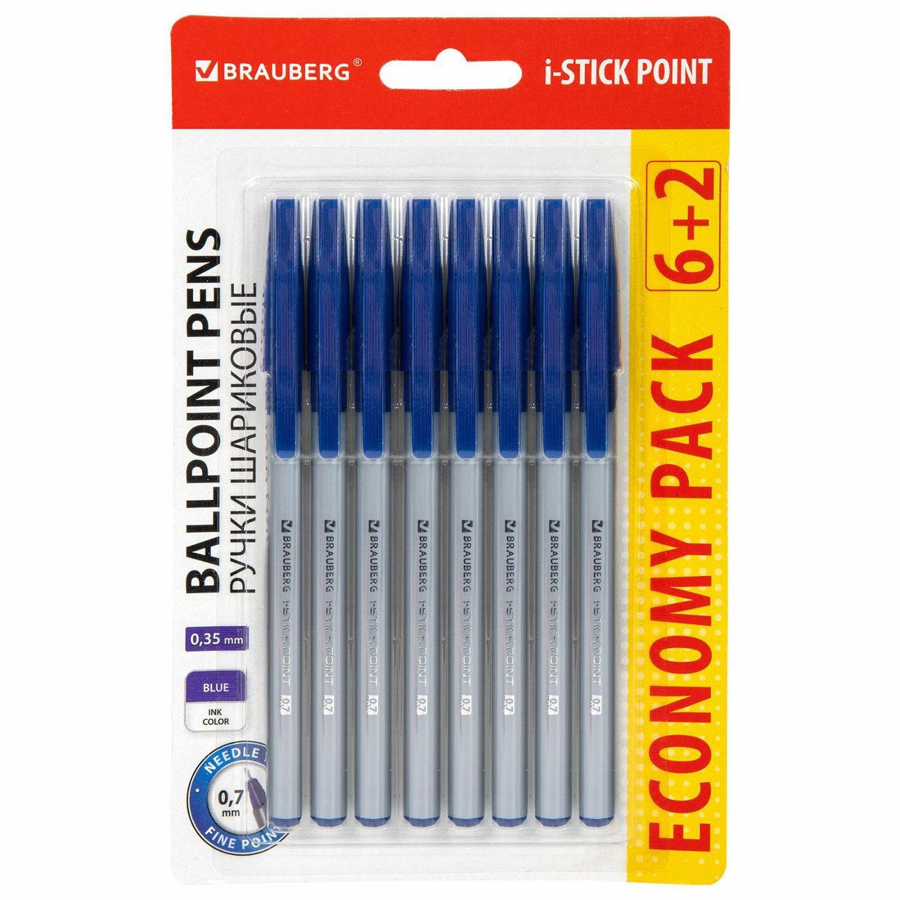 Ручка для письма Brauberg Ручки шар BRG i-STICK FINE 6+2шт 0,35мм, синие