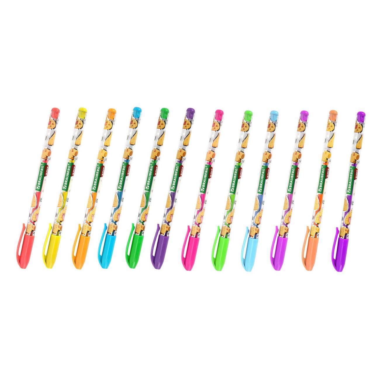 Ручка для письма Brauberg Ручки гелевые BRG KIDS 12 цв НЕОНОВЫЕ линия 0,7 м