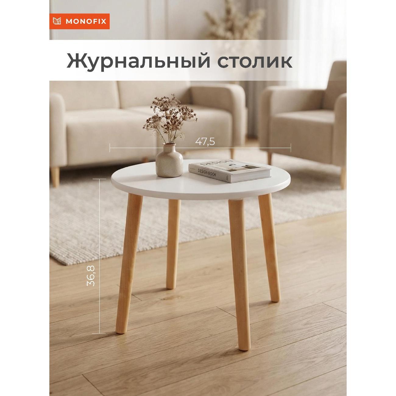 Стол журнальный Monofix Журнальный столик БУНО белый/ лак