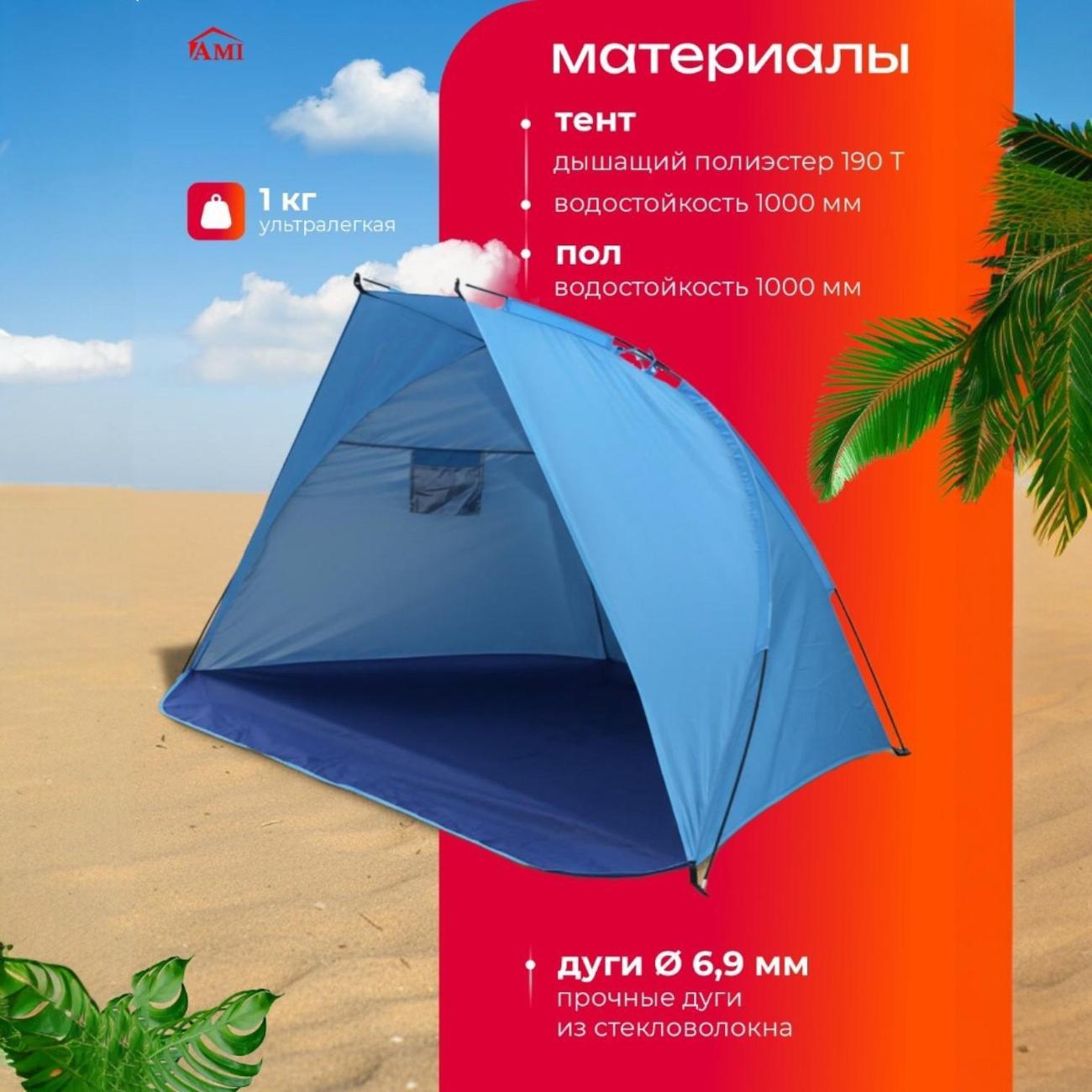Палатка туристическая Ami Cove голубой пляжная от солнца 2 местная