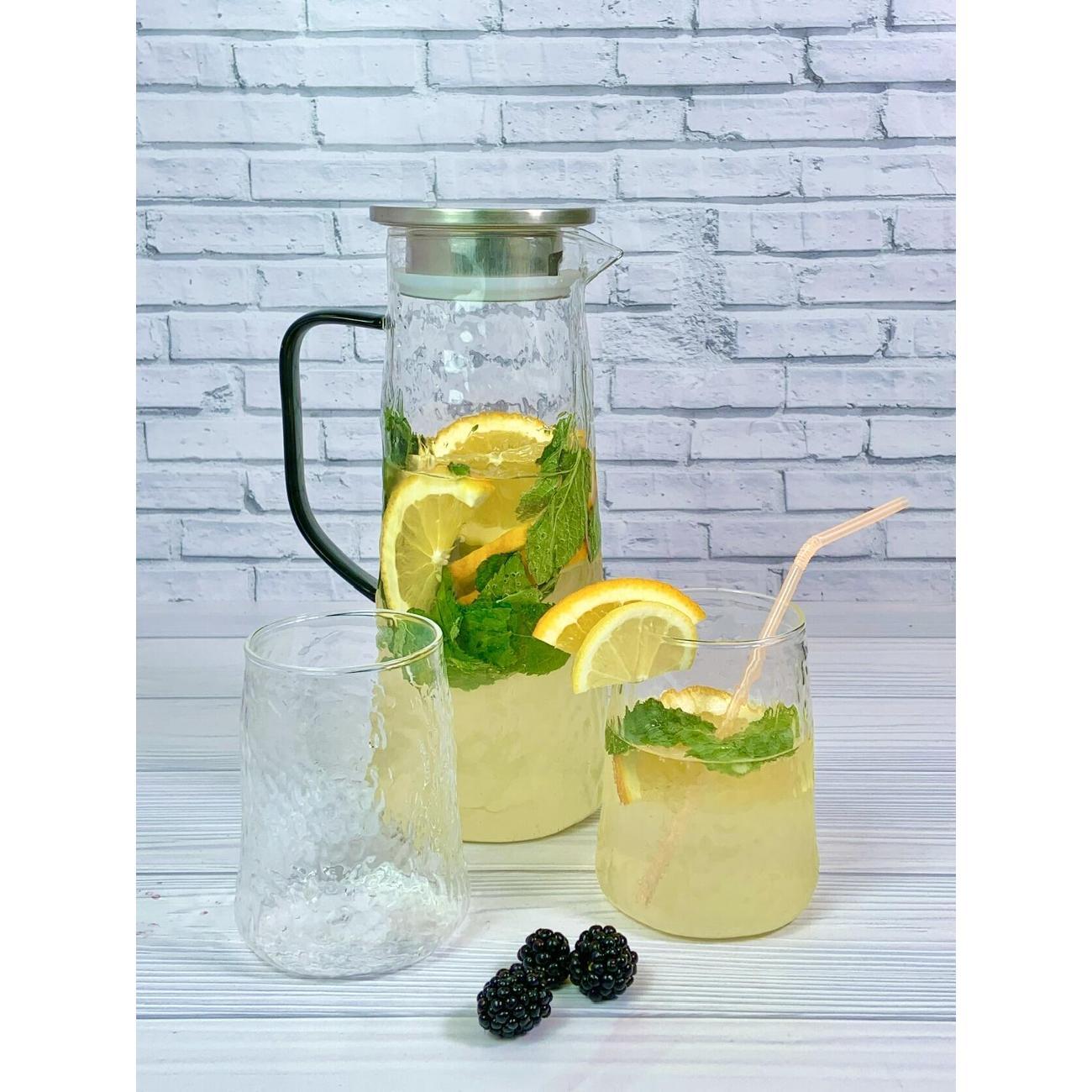 Графин Эко-Поставка 1,5л+2 стакана по 450мл из жаропрочного стекла с крышкой-фильтром