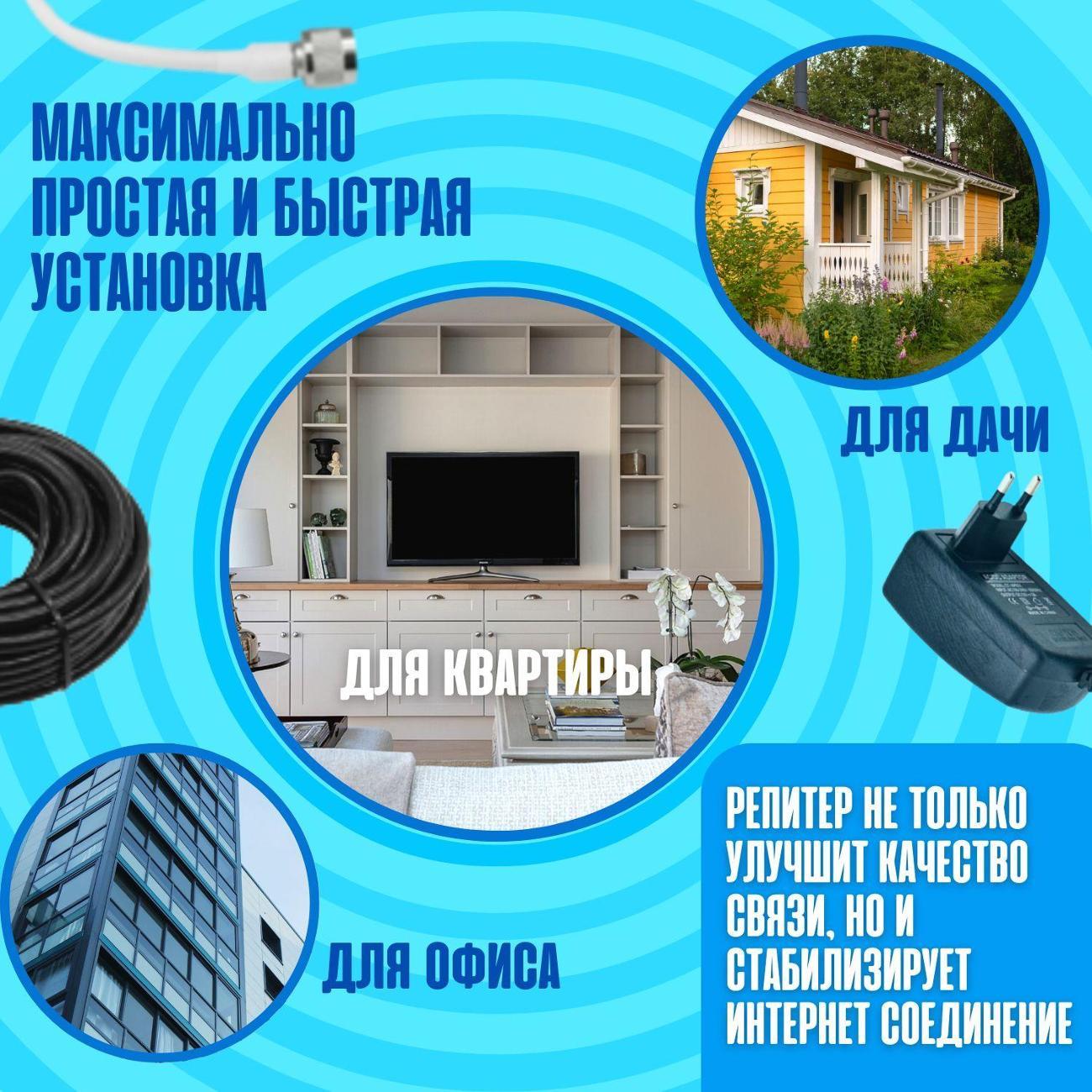 Усилитель интернет сигнала Mr.Boosto Трехдиапазонный усилитель сигнала сотовой мобильной связи 2G+3G (900-1800-2100 MHz) для дома и дачи, полная комплектация, арт.015