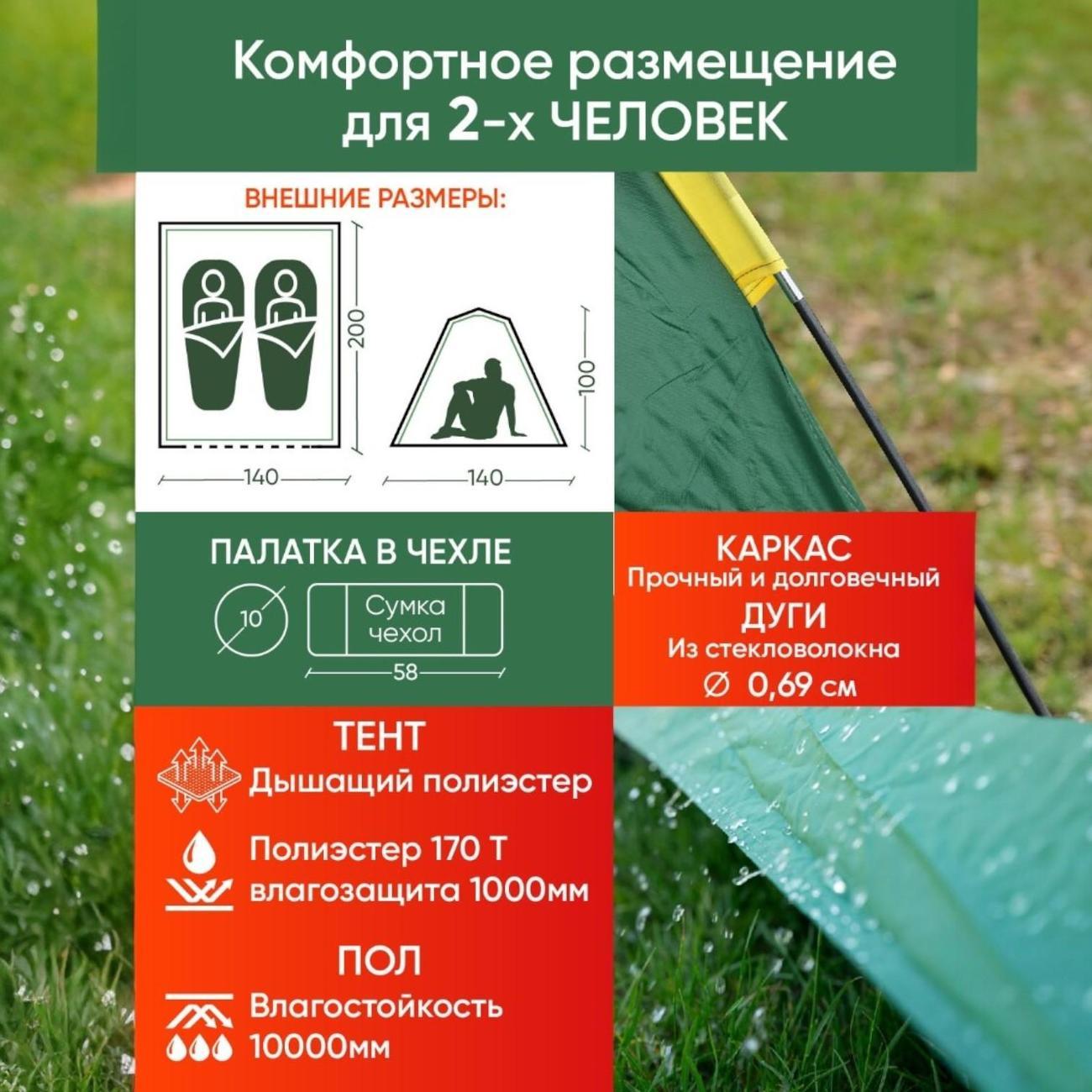 Палатка туристическая Ami Arizona зеленый 2 местная