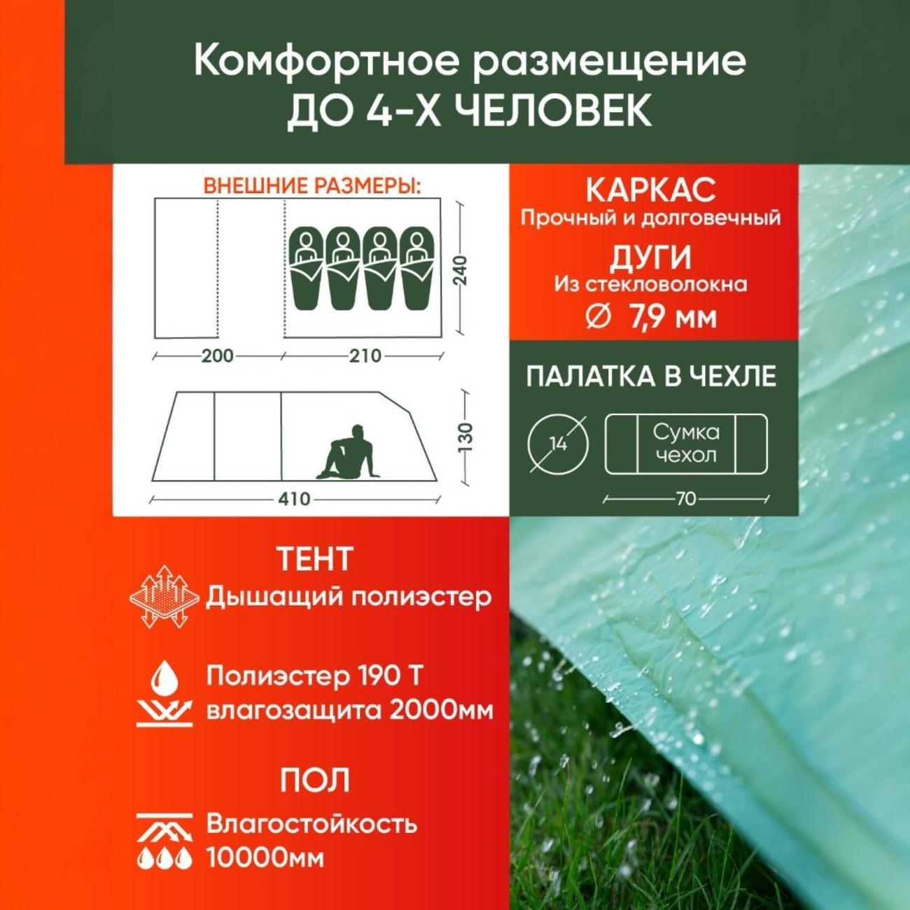 Палатка туристическая Ami Mexico зеленый 4 местная