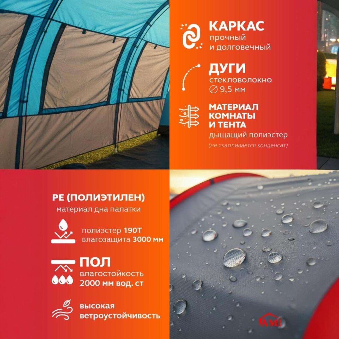 Палатка туристическая Ami Bastion синий 4 местная с тамбуром